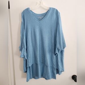 Soft Surroundings Lena 3/4 Sleeve V Neck Blouse Medium